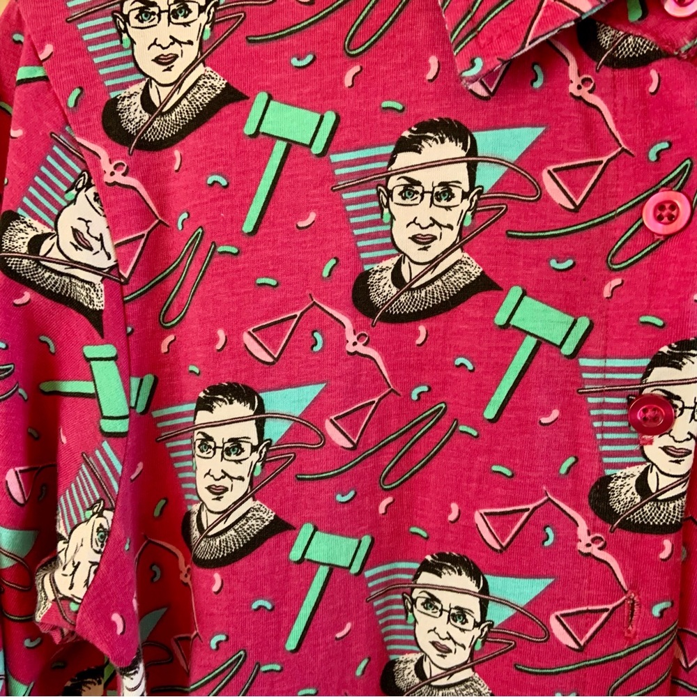 Svaha Pink Magenta Ruth Bader Ginsburg RBG Sally Button Shirt Dress POCKETS M - Picture 4 of 12
